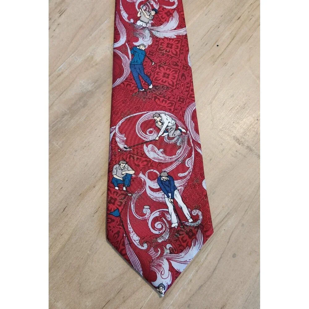MARK ALEXANDER Golf Neck Tie 100% Silk Made In USA Golfers‎ Vintage Red EUC